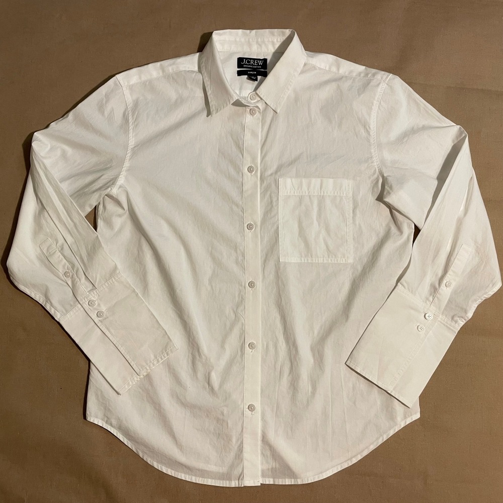 J. Crew Organic Cotton Button-Up Shirt Sz 6 Garcon White Minimalist Capsule Chic